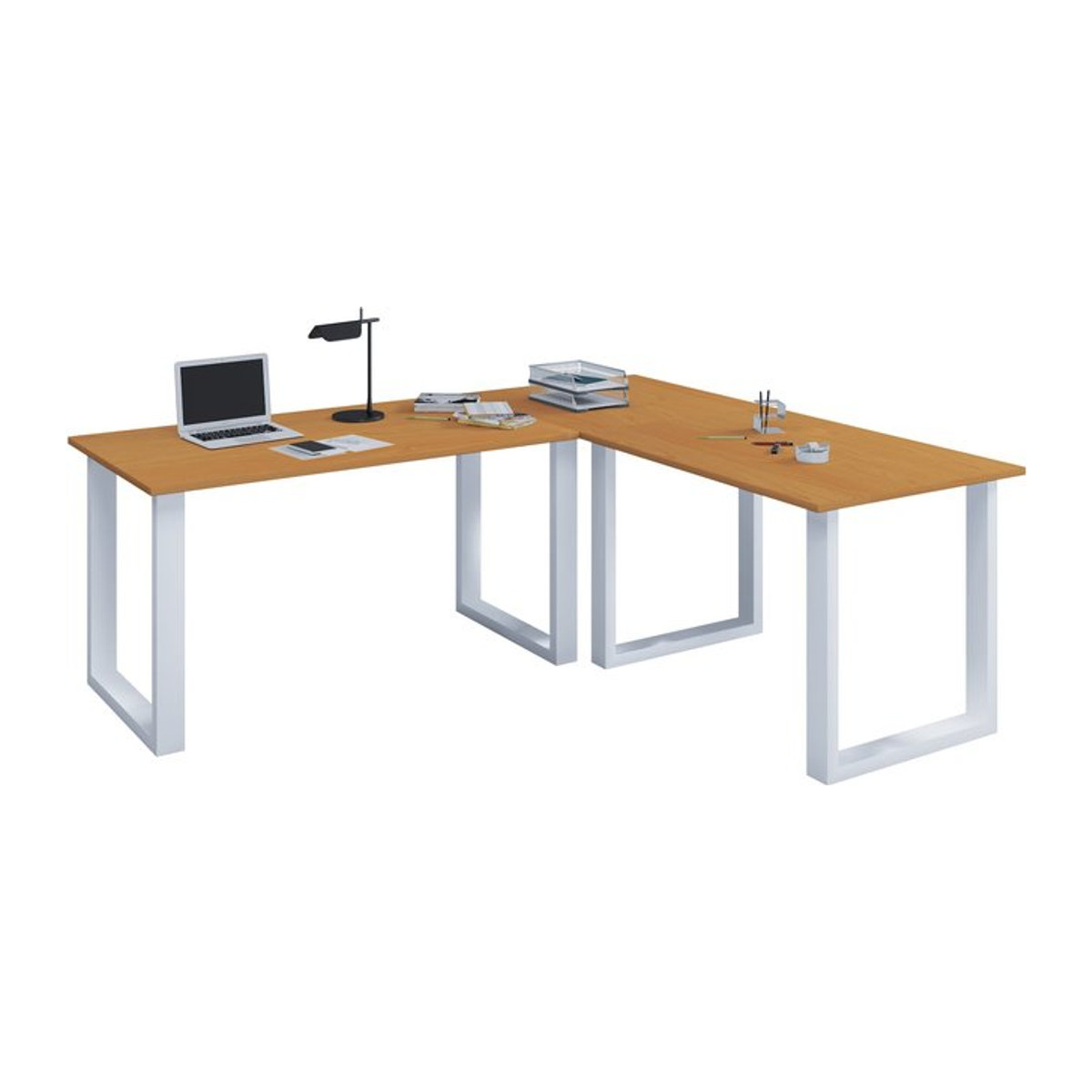 VCM Eckschreibtisch Lona U in Braun mit L-Form, Arbeitstisch aus Holz und Metall, B/T/H: 130 x 130 x 50 cm - Bild 1