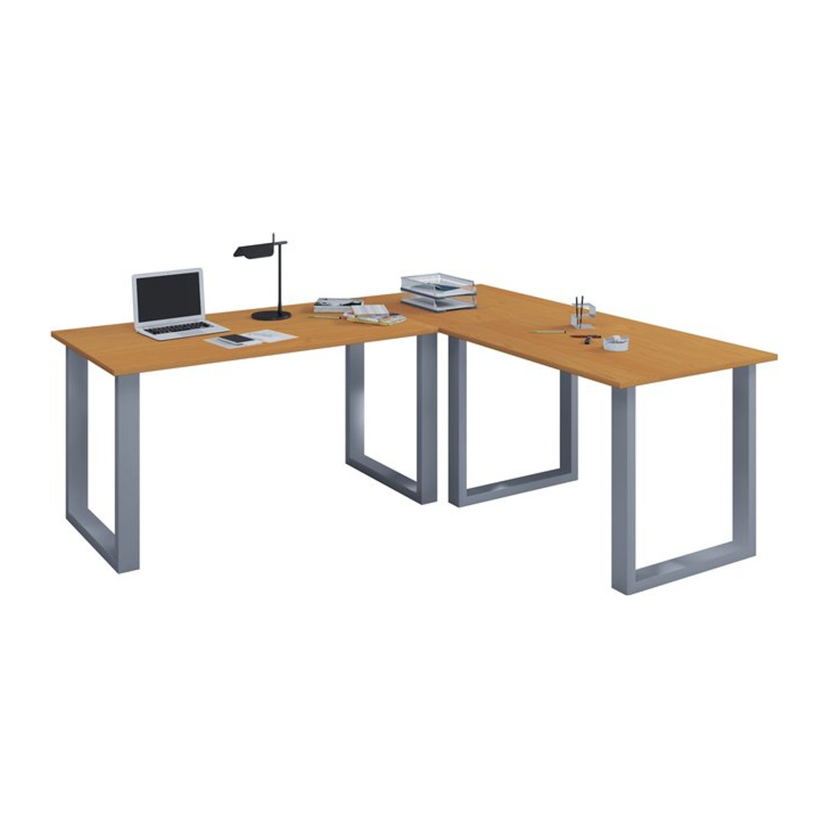 VCM Eckschreibtisch Lona U in Braun mit L-Form, Arbeitstisch aus Holz und Metall, B/T/H: 130 x 130 x 50 cm - Bild 1