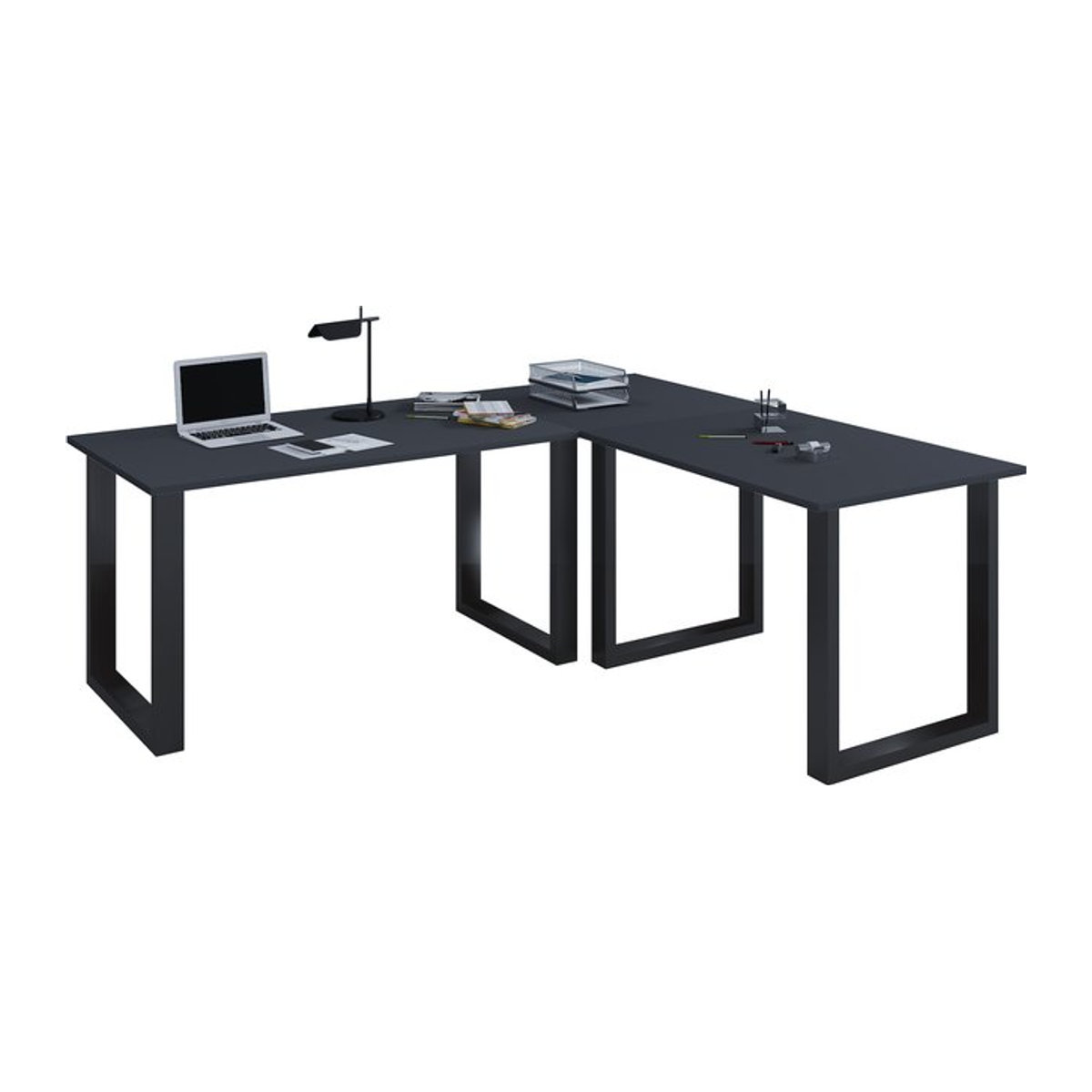 VCM Eckschreibtisch Lona U in Schwarz aus Holz und Metall, L-Form, B/T/H: 160 x 80 x 160 cm - Bild 1