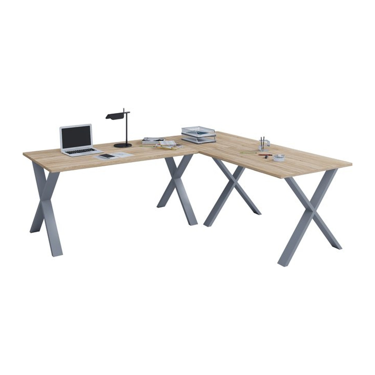VCM Eckschreibtisch Lona X in moderner L-Form aus Holz und Metall, B: 220 cm, T: 80 cm - Bild 1