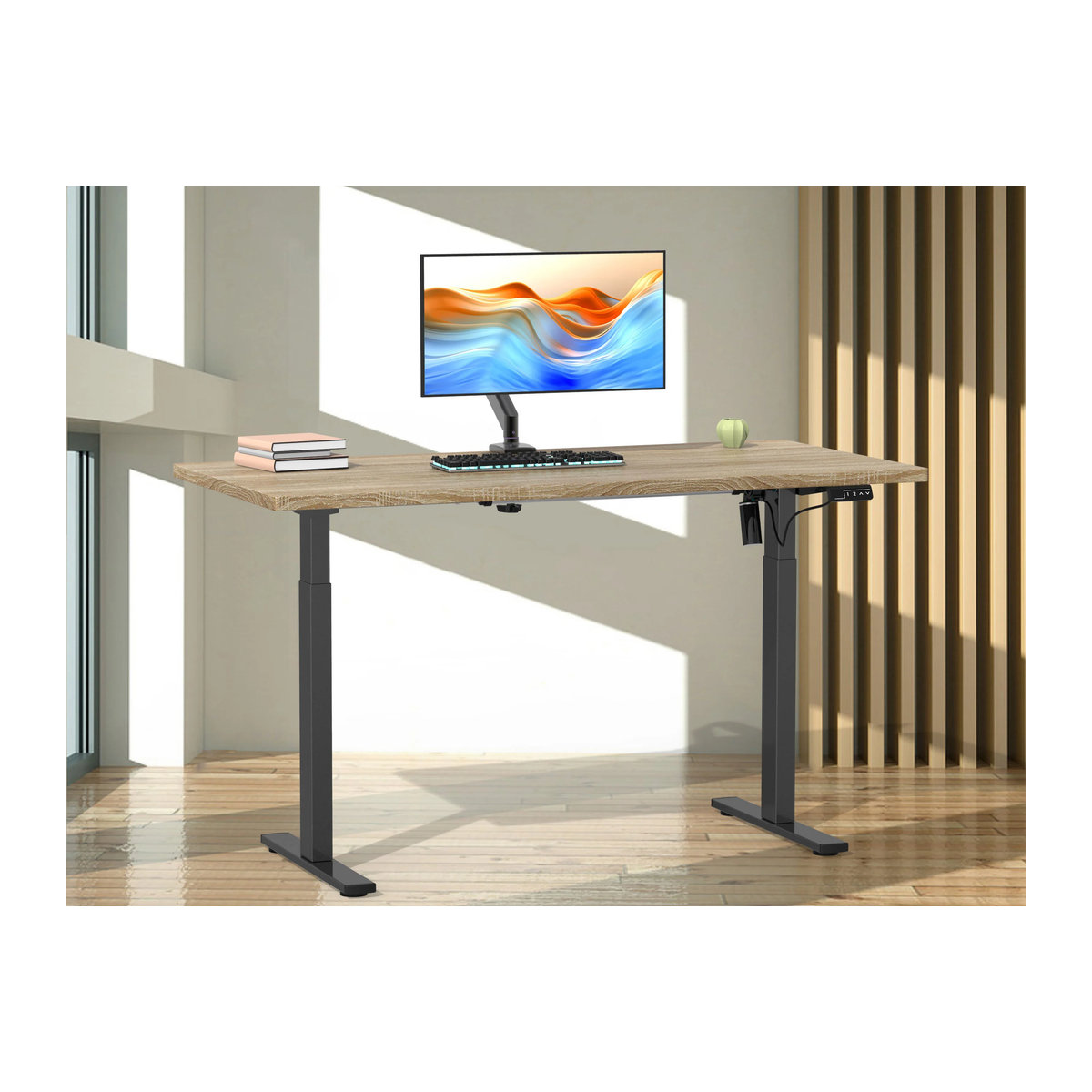 VCM Elektrisch Höhenverstellbarer Schreibtisch Lona, Sitz-Steh-Schreibtisch in Braun und Schwarz, B: 110 cm, T: 80 cm, H: 71-120 cm - Bild 2