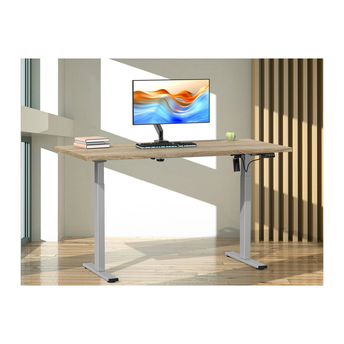 VCM Elektrisch Höhenverstellbarer Schreibtisch Lona, Sitz-Steh-Schreibtisch in Braun und Silber, B: 140 cm, T: 80 cm - Bild 2