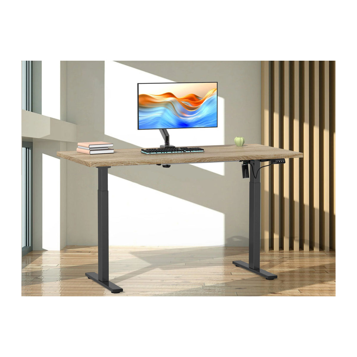 VCM Elektrisch Höhenverstellbarer Schreibtisch Lona, Sitz-Steh-Schreibtisch in Sonoma-Eiche und Schwarz, B/T: 140 x 50 cm - Bild 2