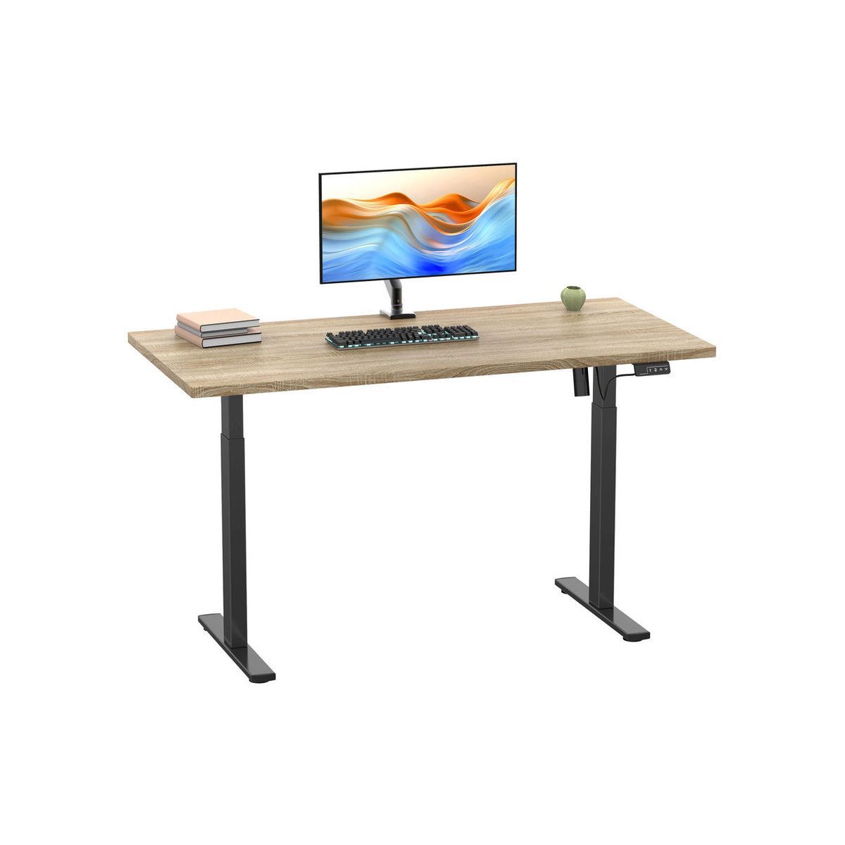 VCM Elektrisch Höhenverstellbarer Schreibtisch Lona, Sitz-Steh-Schreibtisch in Sonoma-Eiche und Schwarz, B/T: 140 x 50 cm - Bild 3