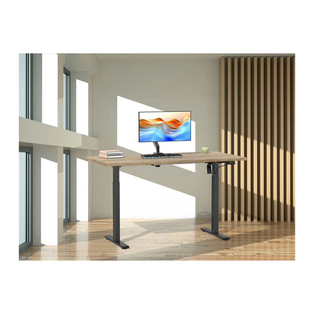 VCM Elektrisch Höhenverstellbarer Schreibtisch Lona, Sitz-Steh-Schreibtisch in Sonoma-Eiche und Schwarz, B/T: 140 x 50 cm - Bild 4