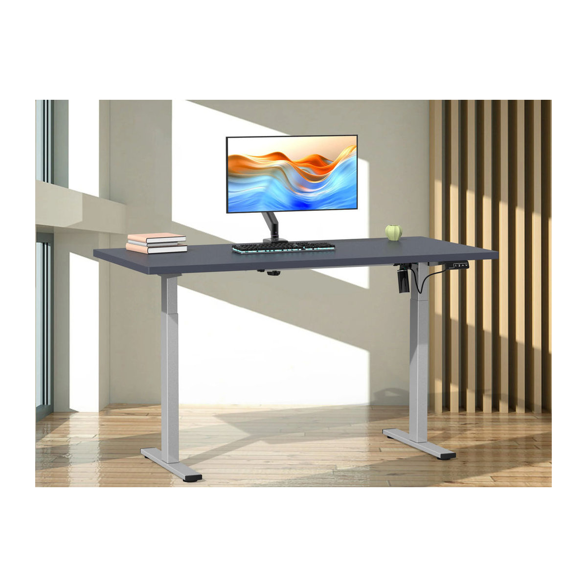 VCM Elektrisch Höhenverstellbarer Sitz-Steh-Schreibtisch Lona, Anthrazit/Silber, B/T: 110 x 50 cm - Bild 2