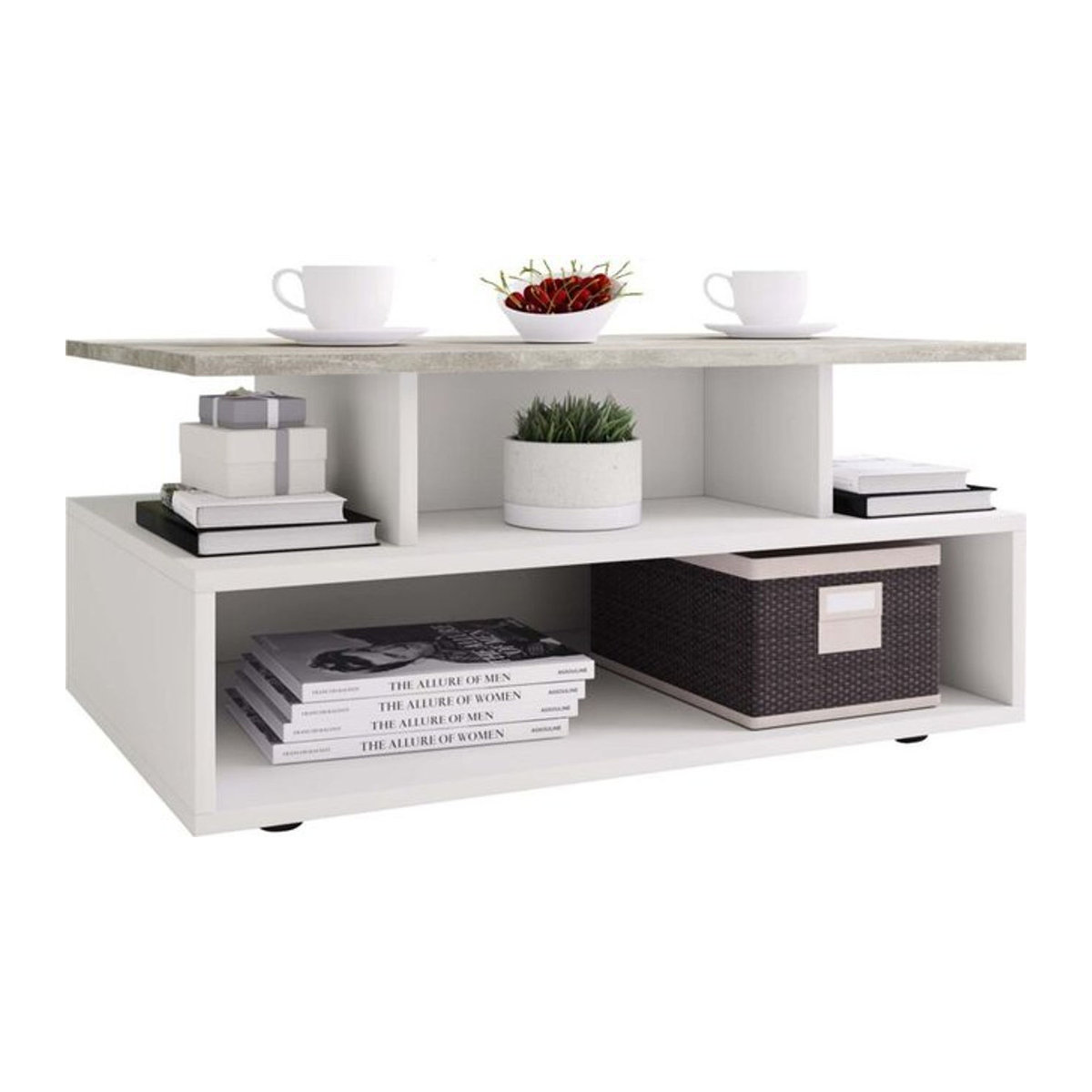 VCM Esila Couchtisch Modern in Grau und Weiß mit Beton-Dekor, B/H/L: 50 x 40 x 50 cm - Bild 1