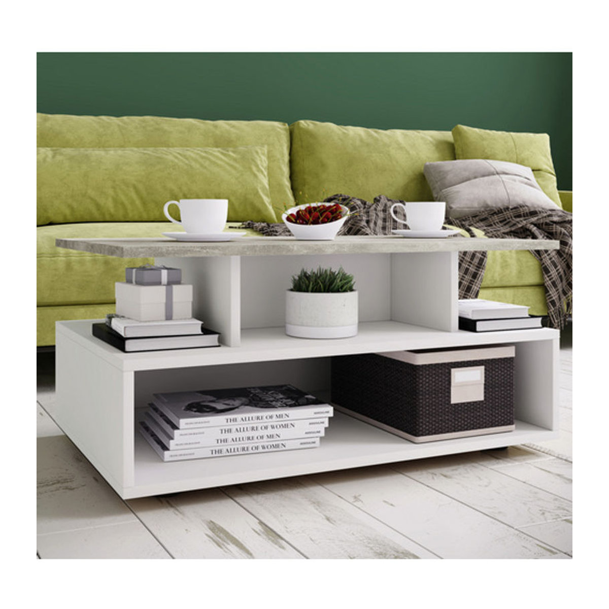 VCM Esila Couchtisch Modern in Grau und Weiß mit Beton-Dekor, B/H/L: 50 x 40 x 50 cm - Bild 2