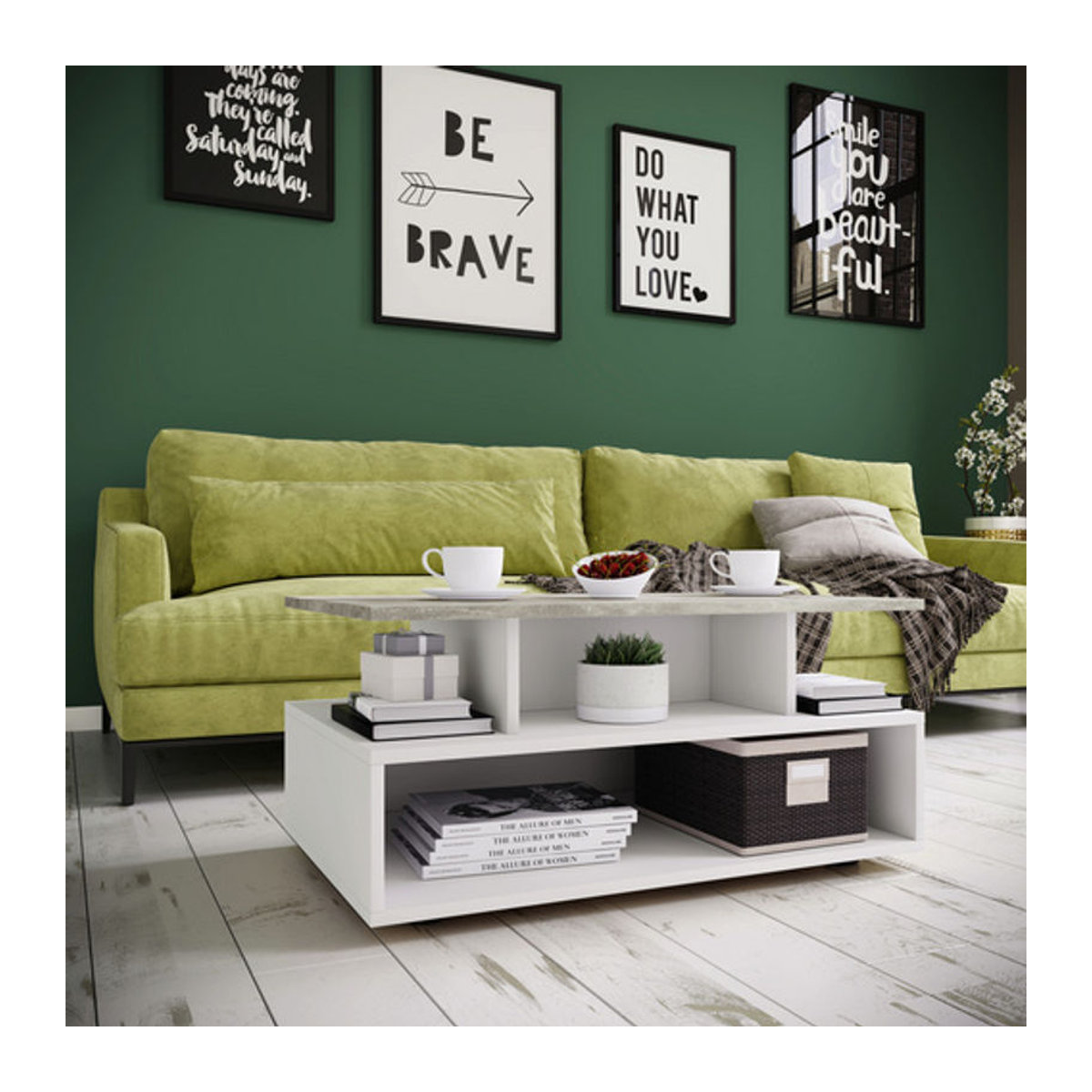 VCM Esila Couchtisch Modern in Grau und Weiß mit Beton-Dekor, B/H/L: 50 x 40 x 50 cm - Bild 3