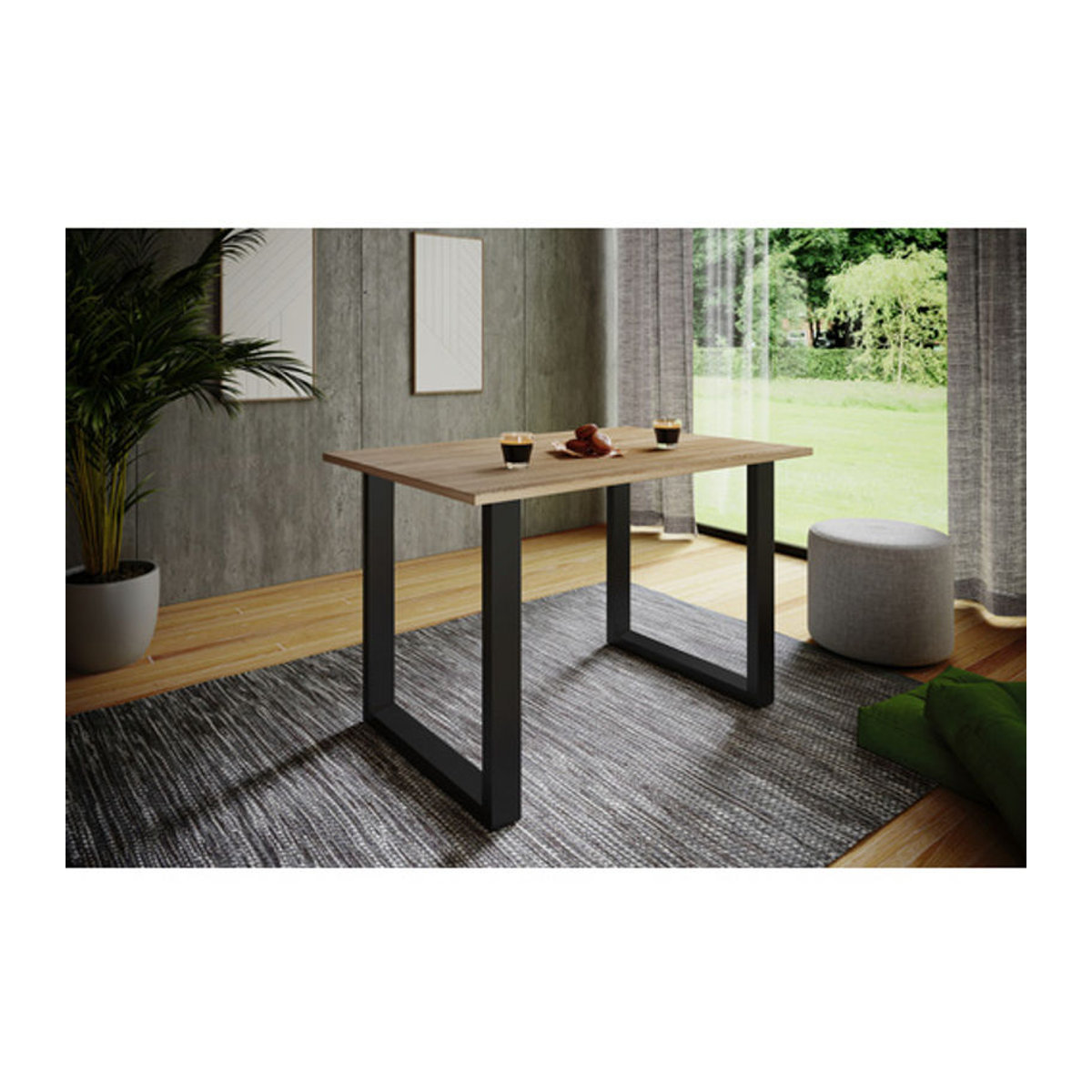 VCM Esstisch Xona U in Eiche Natur und Schwarz, quadratisch, B/T/H: 80 x 80 x 76 cm - Bild 2