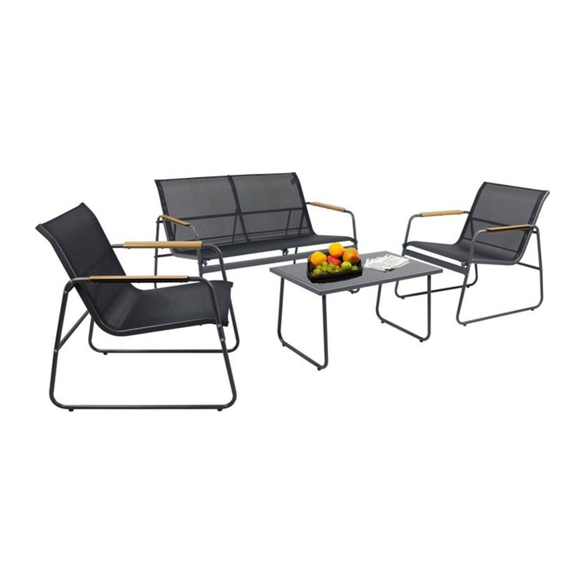 VCM Gartenmöbel-Set Lexila 4-teilig in Schwarz aus Metall und Textilene für den Außenbereich B/H/L: 110 x 76 x 74 cm - Bild 1