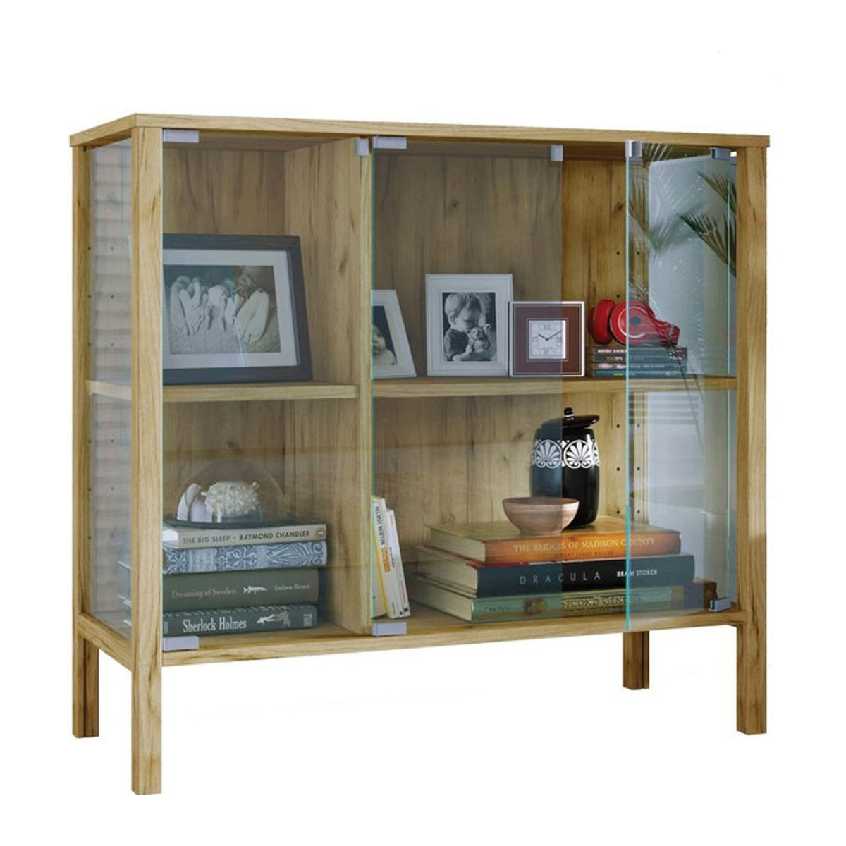 VCM Glasvitrine Jensol in Natur – Moderner Vitrinenschrank im skandinavischen Design mit ESG-Sicherheitsglas, B/H/T: 80 x 87 x 35 cm - Bild 1