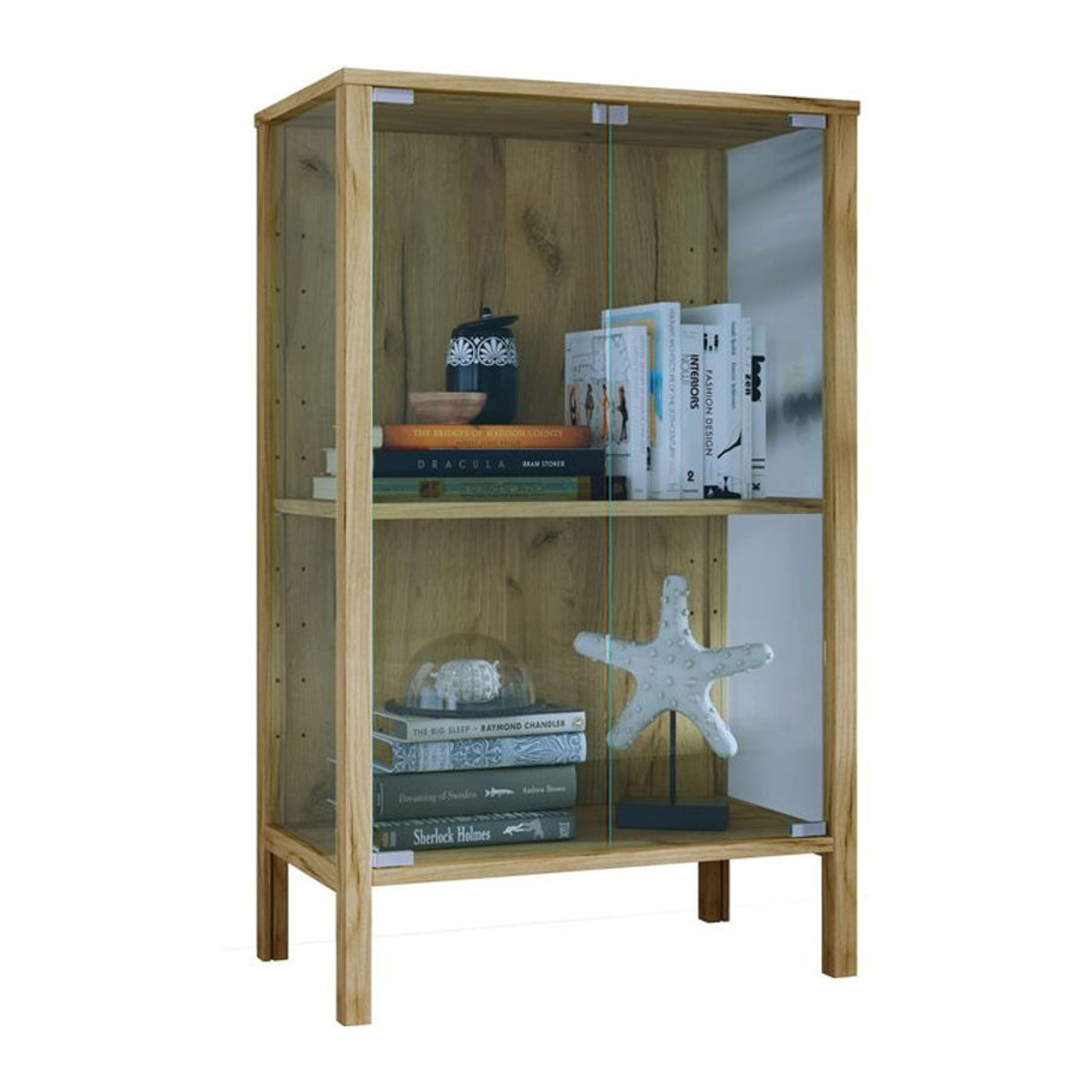 VCM Glasvitrine Jensol M stehend in Eiche Natur mit ESG-Sicherheitsglas, moderne Vitrine aus Glas und Holzwerkstoff, B/T/H: 80 x 60 x 35 cm - Bild 1