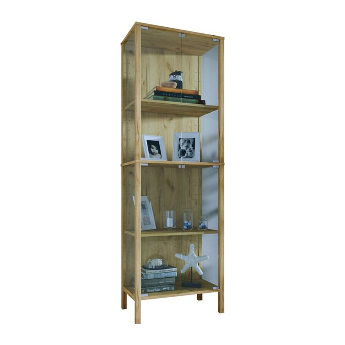 VCM Glasvitrine Jensol XL stehend in Braun Natur, moderner Vitrinenschrank mit Glasfront, H x B x T: 178 x 60 x 35 cm - Bild 1