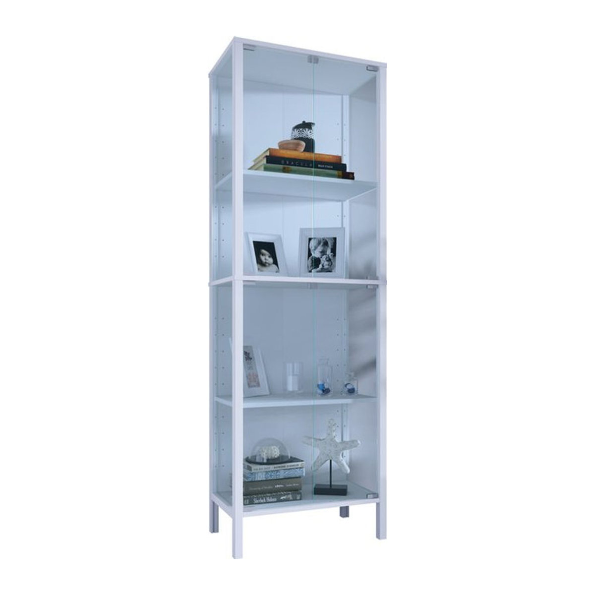VCM Glasvitrine Jensol XL Vitrinenschrank modern in Weiß mit Glas und Holzwerkstoff, H x B x T: 178 x 60 x 35 cm - Bild 1
