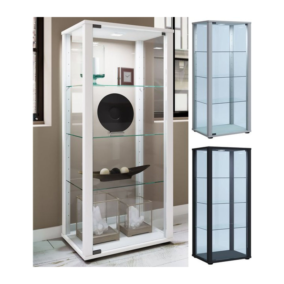 VCM Glasvitrine Kavisa M Vitrinenschrank aus Holzwerkstoff und Glas in Schwarz und Weiß, H x B x T: 115 x 50 x 38 cm - Bild 2