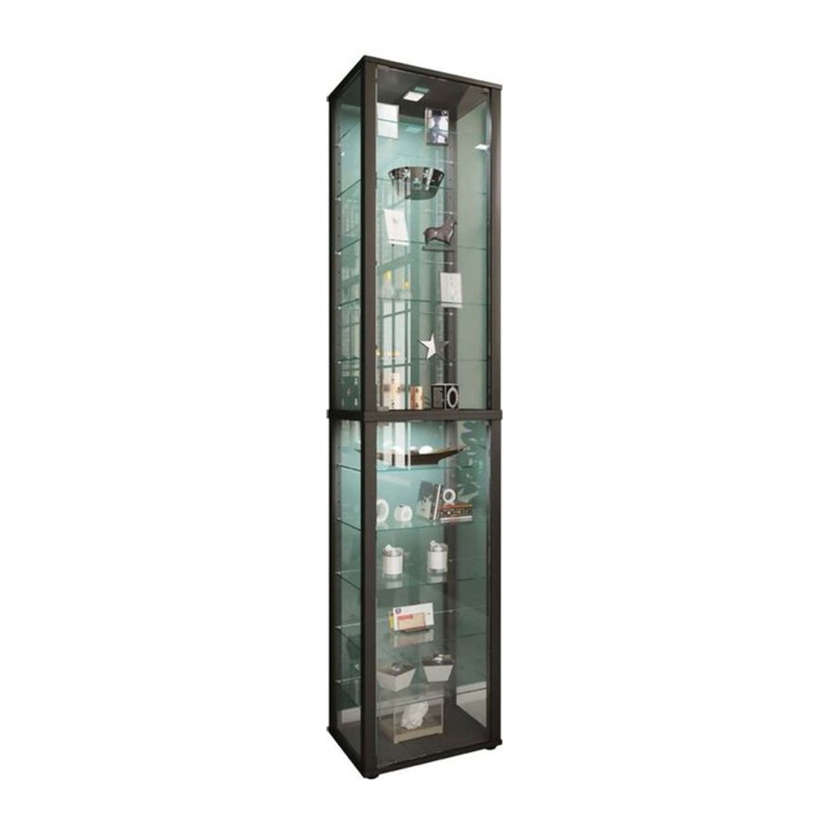 VCM Glasvitrine Kavisa XXL aus Holz und Glas in Schwarz, freistehend, H x B x T: 227 x 50 x 38 cm - Bild 2