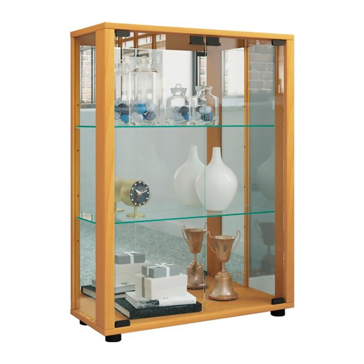 VCM Glasvitrine Sintalo Spiegel in Eiche Natur Braun aus Glas und Holzwerkstoff, H x B x T: 80 x 60 x 25 cm - Bild 1