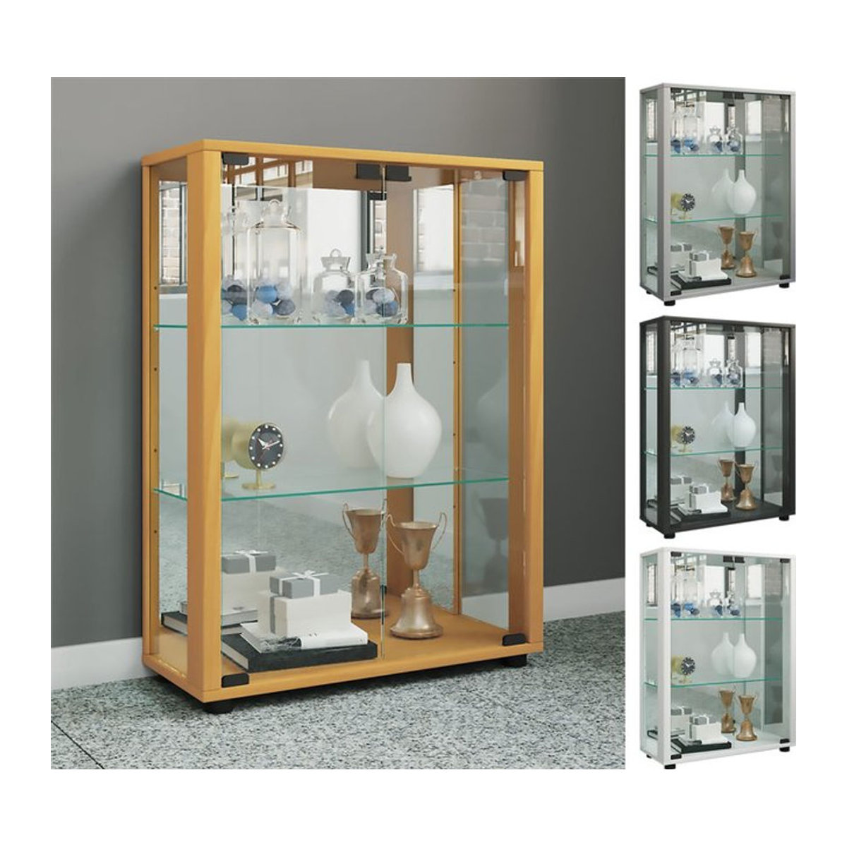 VCM Glasvitrine Sintalo Spiegel in Eiche Natur Braun aus Glas und Holzwerkstoff, H x B x T: 80 x 60 x 25 cm - Bild 3