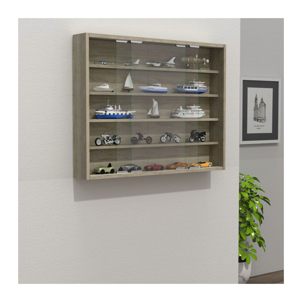 VCM Hängevitrine Agisa in Beige und Eiche Natur mit Schwebetüren, B/H/T: 77 x 60 x 10 cm - Bild 2
