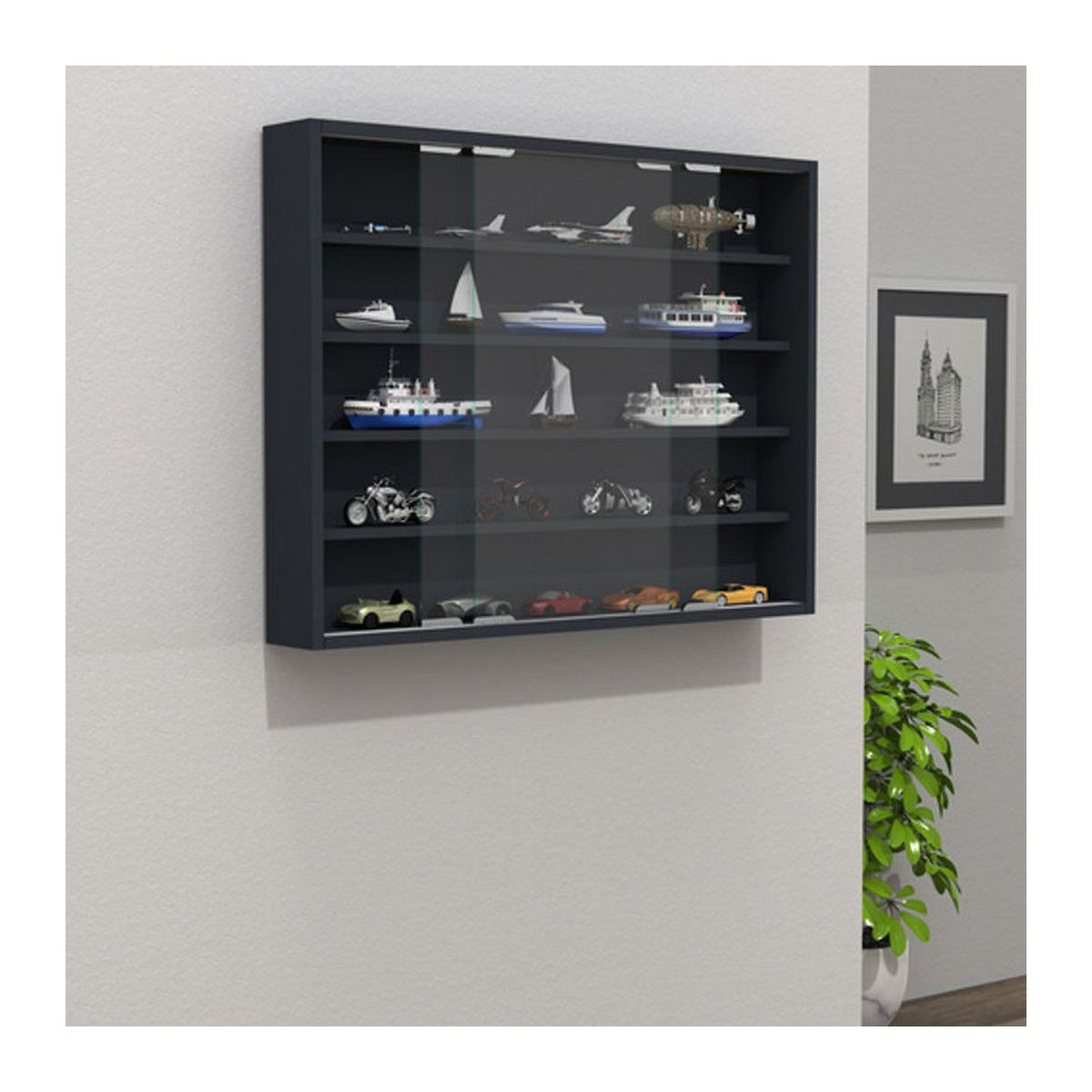 VCM Hängevitrine Agisa Modern in Anthrazit und Grau mit Glas und Drehtüren, B: 57 cm, H: 40 cm, T: 10 cm - Bild 3