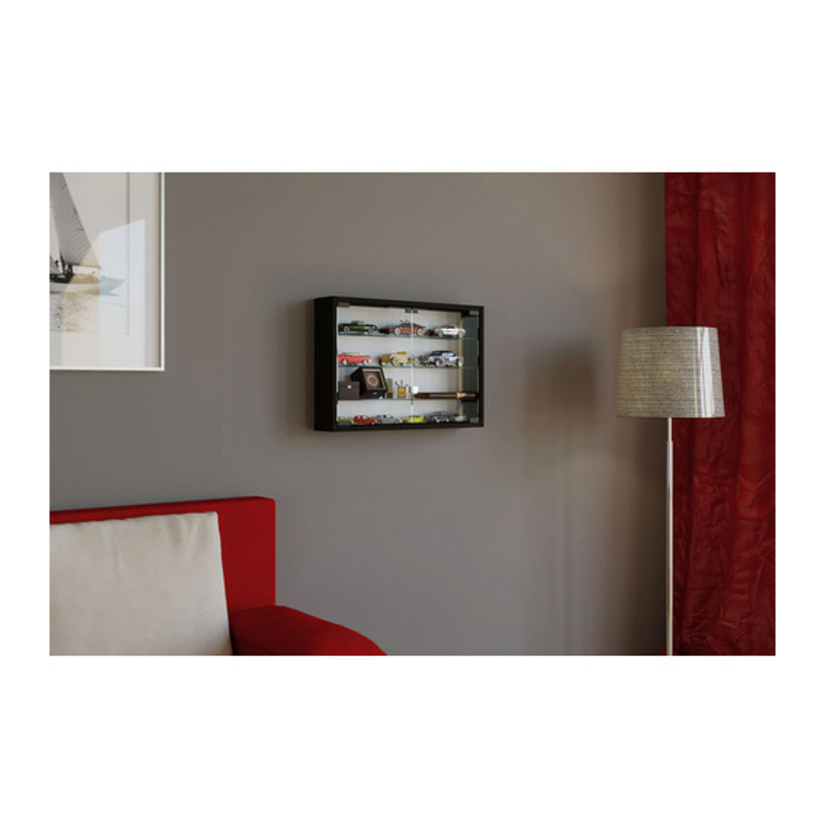 VCM Hängevitrine Mandosa M in Schwarz mit Glasfront und verstellbaren Regalböden, B/T/H: 60 x 10 x 40 cm - Bild 3