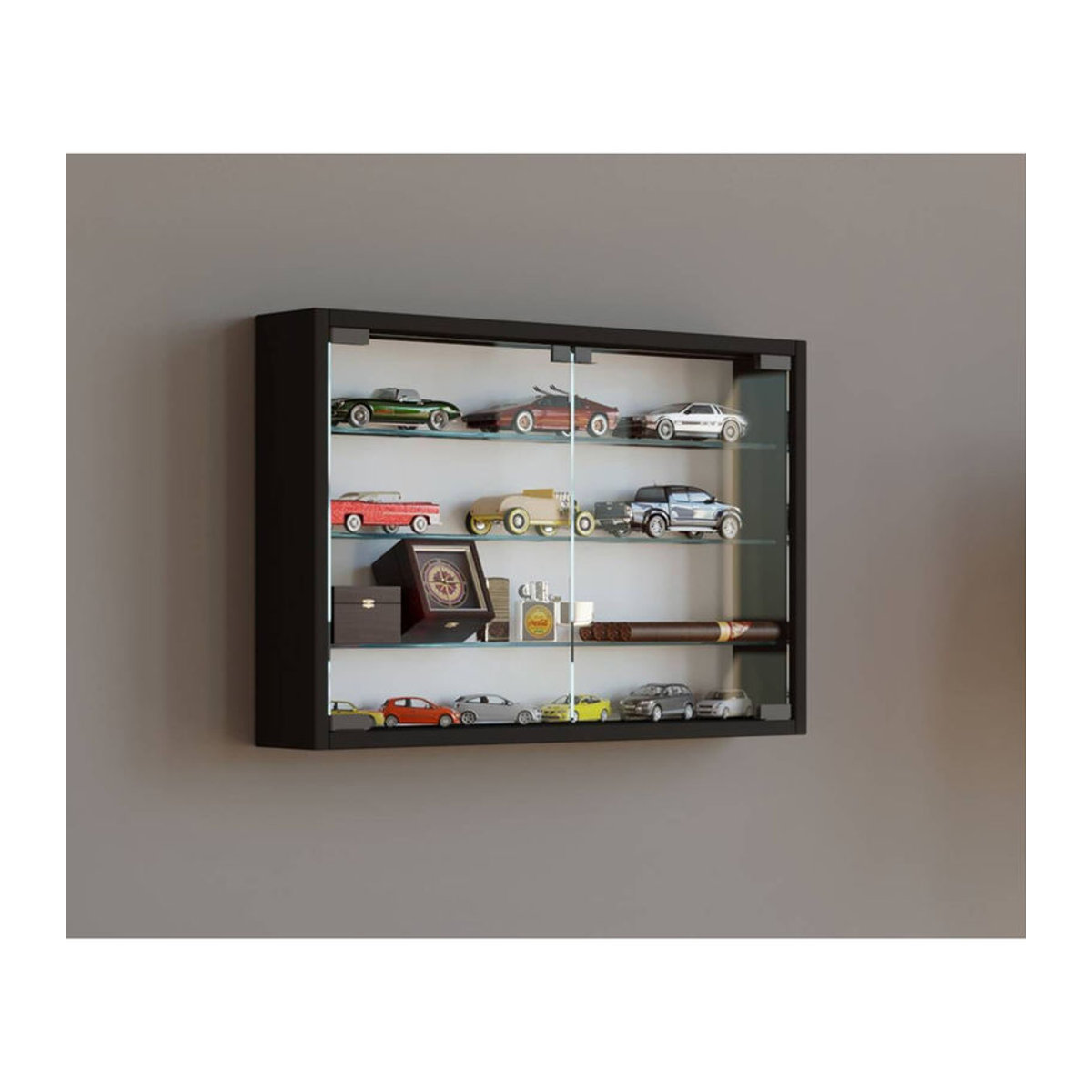VCM Hängevitrine Mandosa M in Schwarz mit Glasfront und verstellbaren Regalböden, B/T/H: 60 x 10 x 40 cm - Bild 4