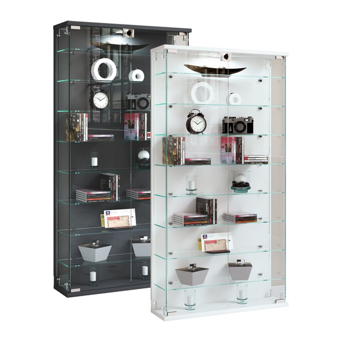 VCM Hängevitrine Relas L aus Glas mit ESG-Sicherheitsglas und Drehtüren, Schwarz/Weiß, H x B x T: 114 x 59 x 17 cm - Bild 1