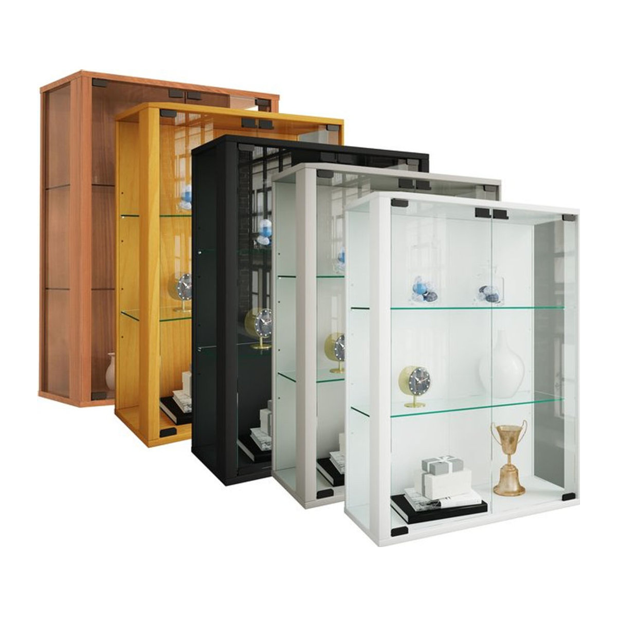VCM Hängevitrine Udina M aus Glas und Holzwerkstoff in Schwarz mit Drehtüren, H x B x T: 80 x 60 x 25 cm - Bild 1