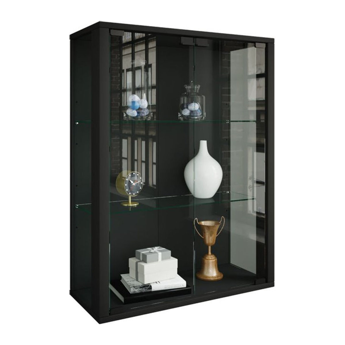 VCM Hängevitrine Udina M aus Glas und Holzwerkstoff in Schwarz mit Drehtüren, H x B x T: 80 x 60 x 25 cm - Bild 2