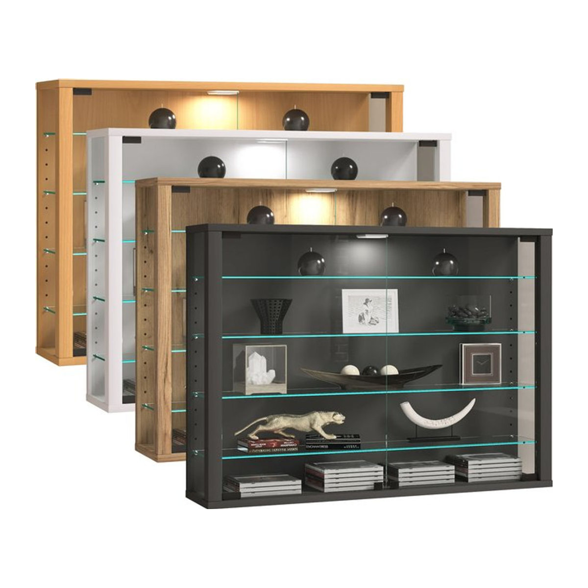 VCM Hängevitrine Vitrosa L aus Glas und Holz mit ESG-Sicherheitsglas, H x B x T: 60 x 83 x 18 cm - Bild 1