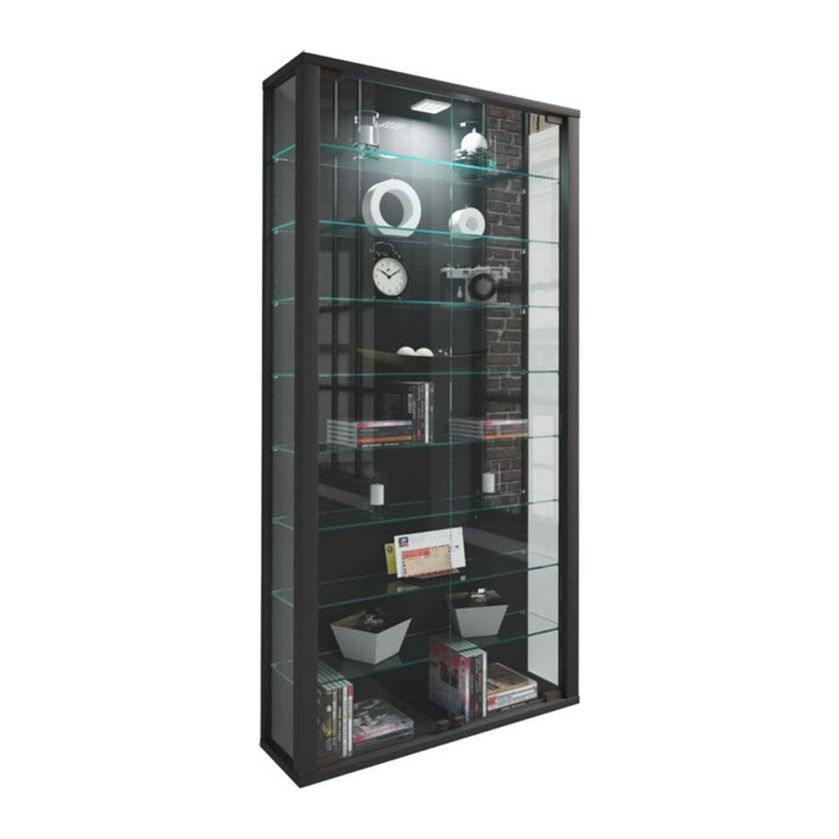 VCM Hängevitrine Vitrosa Maxi in Schwarz aus Holzwerkstoff und Glas mit Drehtüren, B/T/H: 59 x 18 x 113 cm - Bild 4