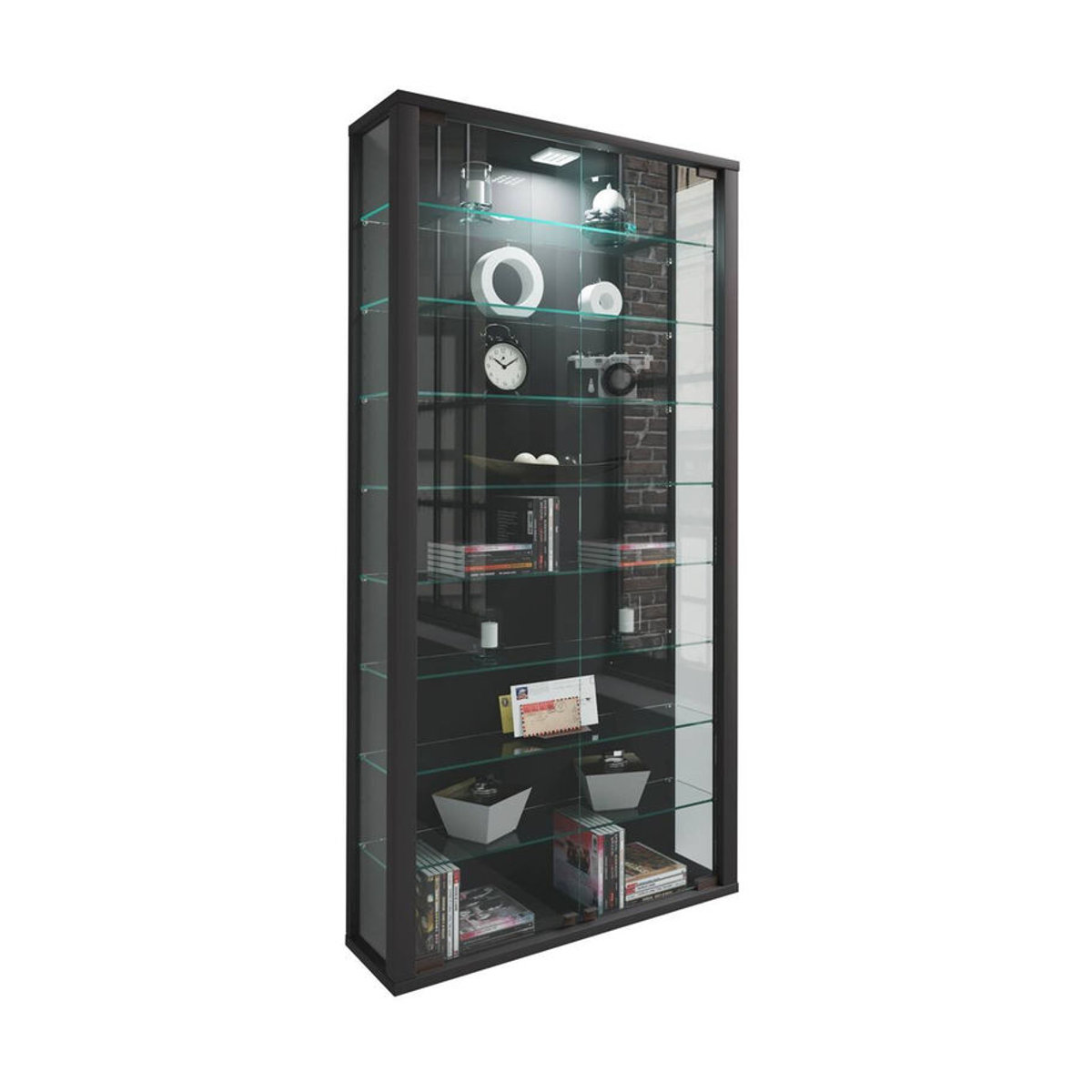 VCM Hängevitrine Vitrosa Maxi in Schwarz aus Holzwerkstoff und Glas mit Drehtüren, B/T/H: 59 x 18 x 113 cm - Bild 5