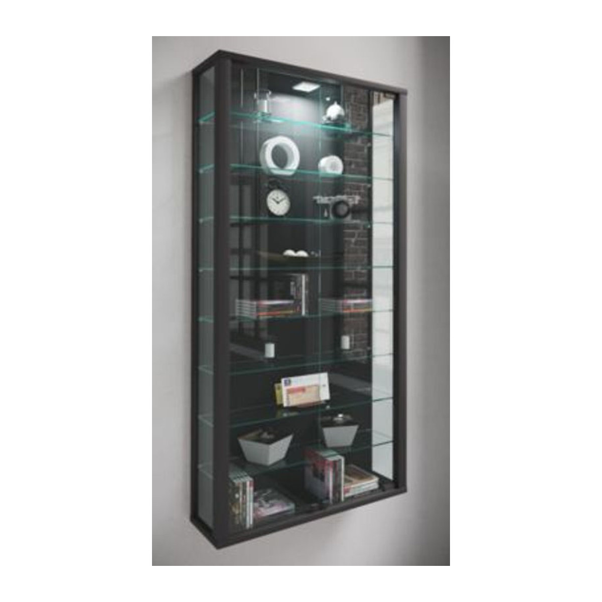 VCM Hängevitrine Vitrosa Maxi in Schwarz aus Holzwerkstoff und Glas mit Drehtüren, B/T/H: 59 x 18 x 113 cm - Bild 7