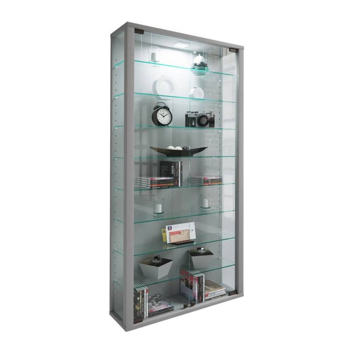 VCM Hängevitrine Vitrosa Maxi in Silber aus Glas und Holzwerkstoff mit 2 Drehtüren, B: 59 cm, T: 18 cm, H: 114 cm - Bild 4