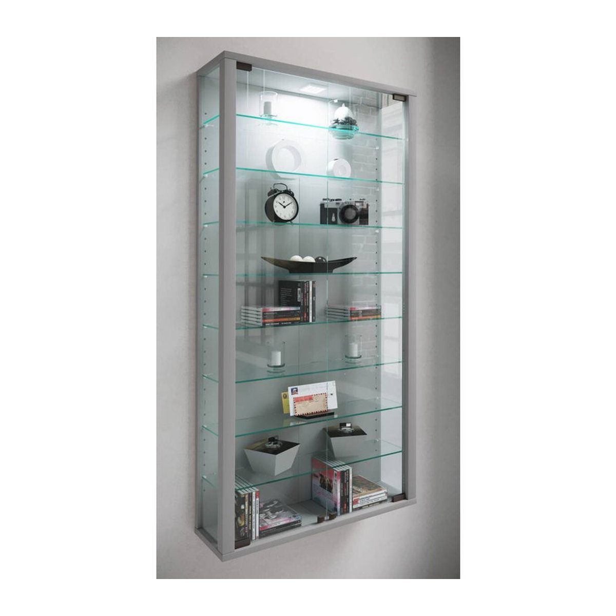 VCM Hängevitrine Vitrosa Maxi in Silber aus Glas und Holzwerkstoff mit 2 Drehtüren, B: 59 cm, T: 18 cm, H: 114 cm - Bild 5