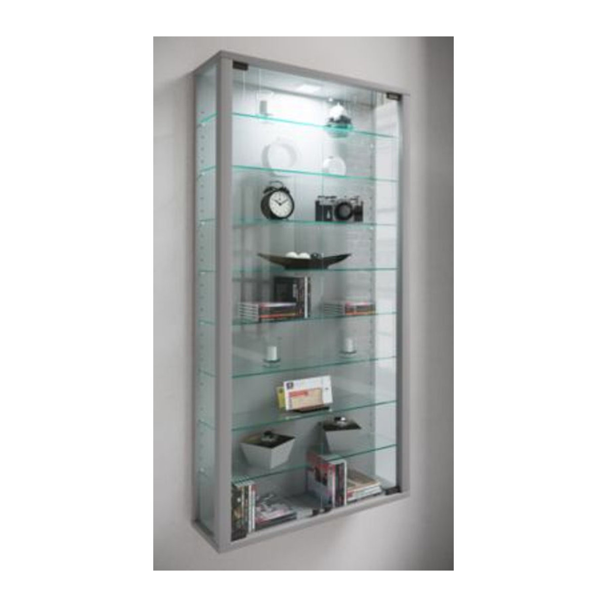 VCM Hängevitrine Vitrosa Maxi in Silber aus Glas und Holzwerkstoff mit 2 Drehtüren, B: 59 cm, T: 18 cm, H: 114 cm - Bild 7