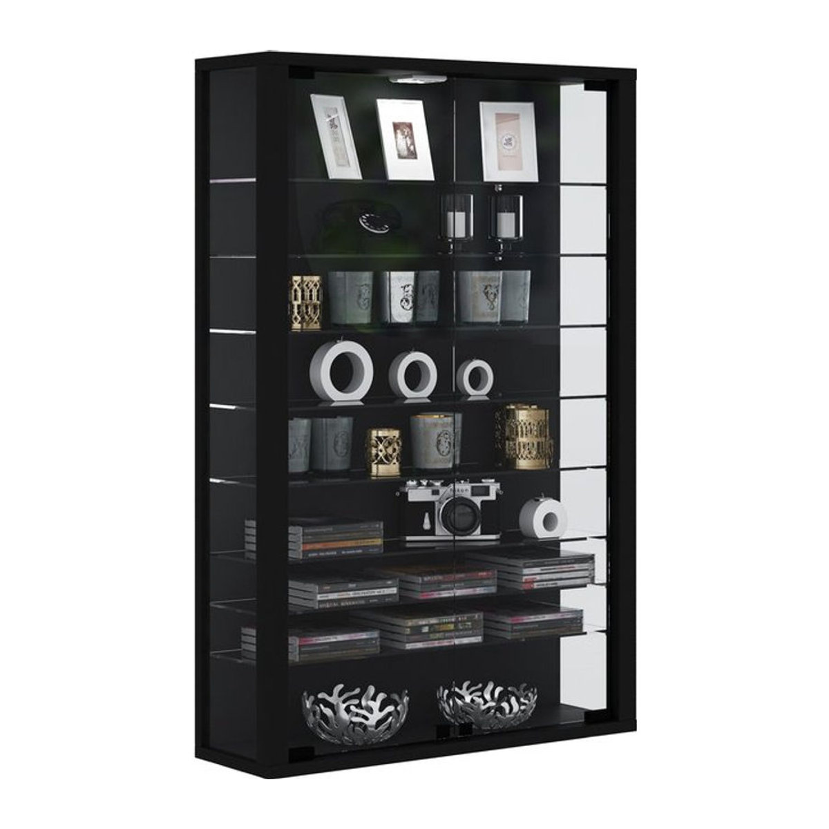 VCM Hängevitrine Vitrosa Mini aus Glas und Holz in Schwarz, H x B x T: 91 x 59 x 18 cm - Bild 2