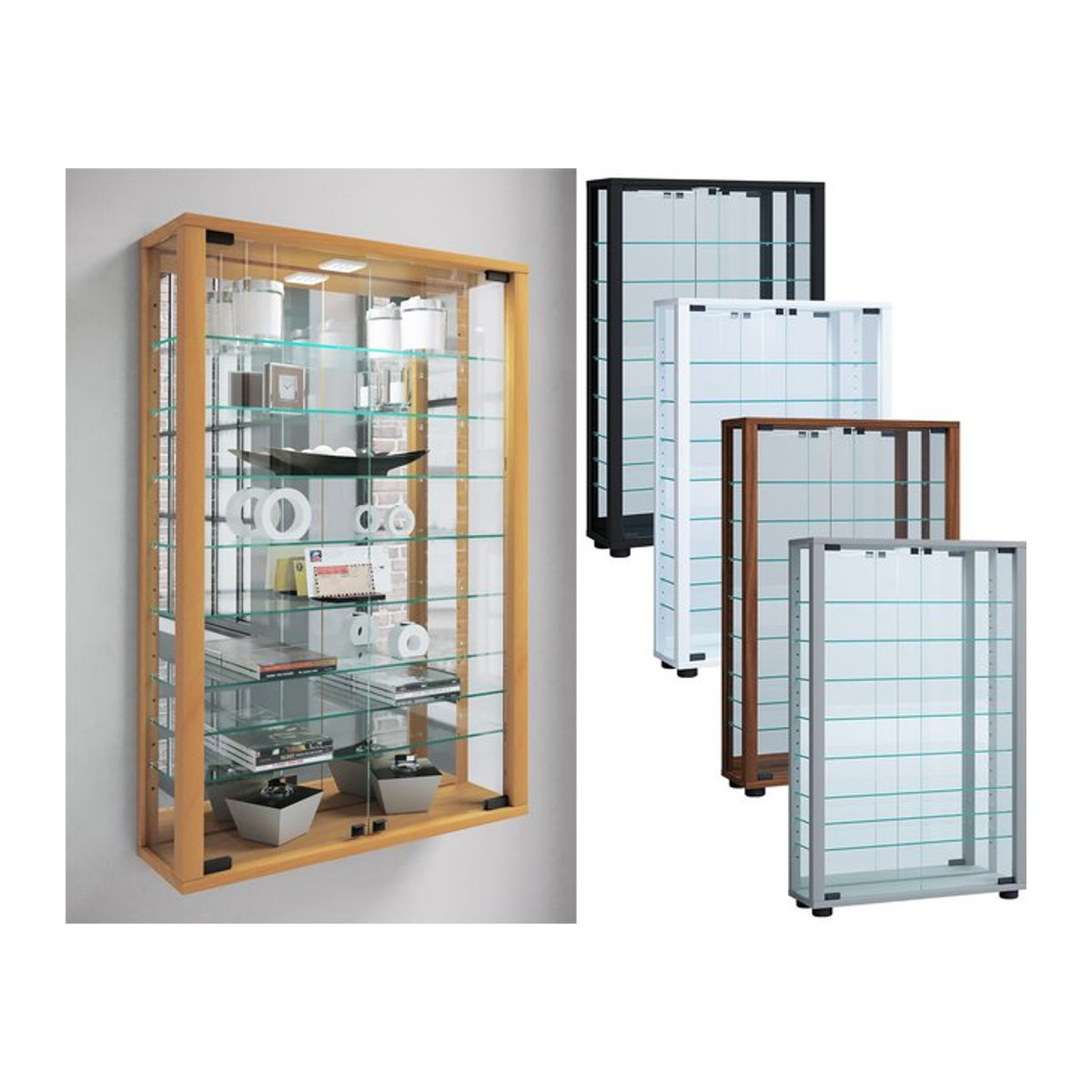 VCM Hängevitrine Vitrosa Mini in Buche mit Glas und Spiegel, H x B x T: 91 x 59 x 18 cm - Bild 1