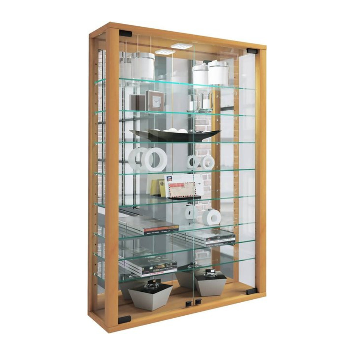 VCM Hängevitrine Vitrosa Mini in Buche mit Glas und Spiegel, H x B x T: 91 x 59 x 18 cm - Bild 2