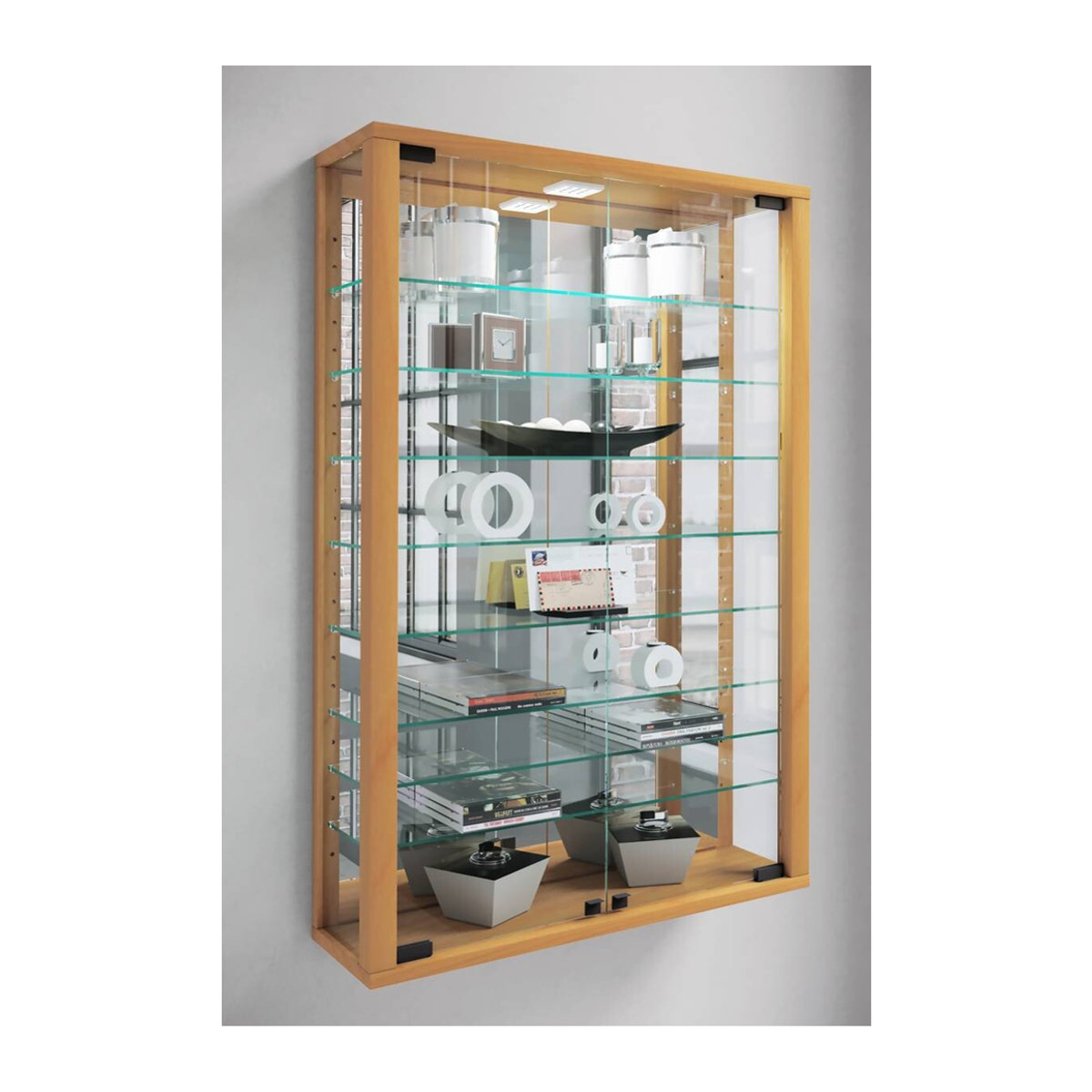 VCM Hängevitrine Vitrosa Mini in Buche mit Glas und Spiegel, H x B x T: 91 x 59 x 18 cm - Bild 3