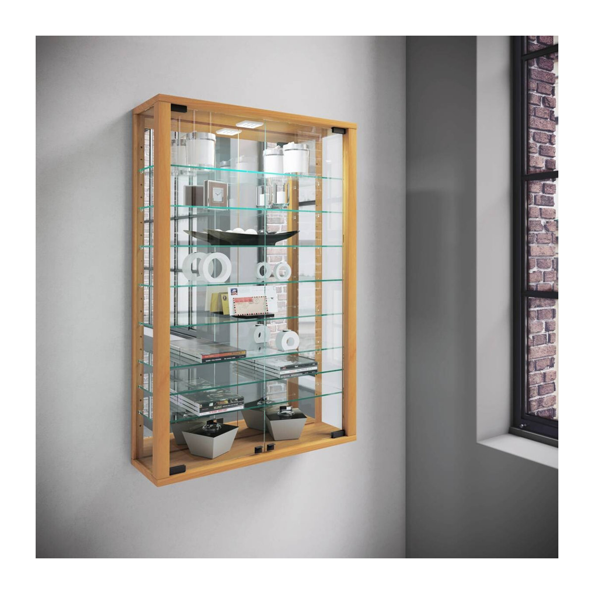 VCM Hängevitrine Vitrosa Mini in Buche mit Glas und Spiegel, H x B x T: 91 x 59 x 18 cm - Bild 4