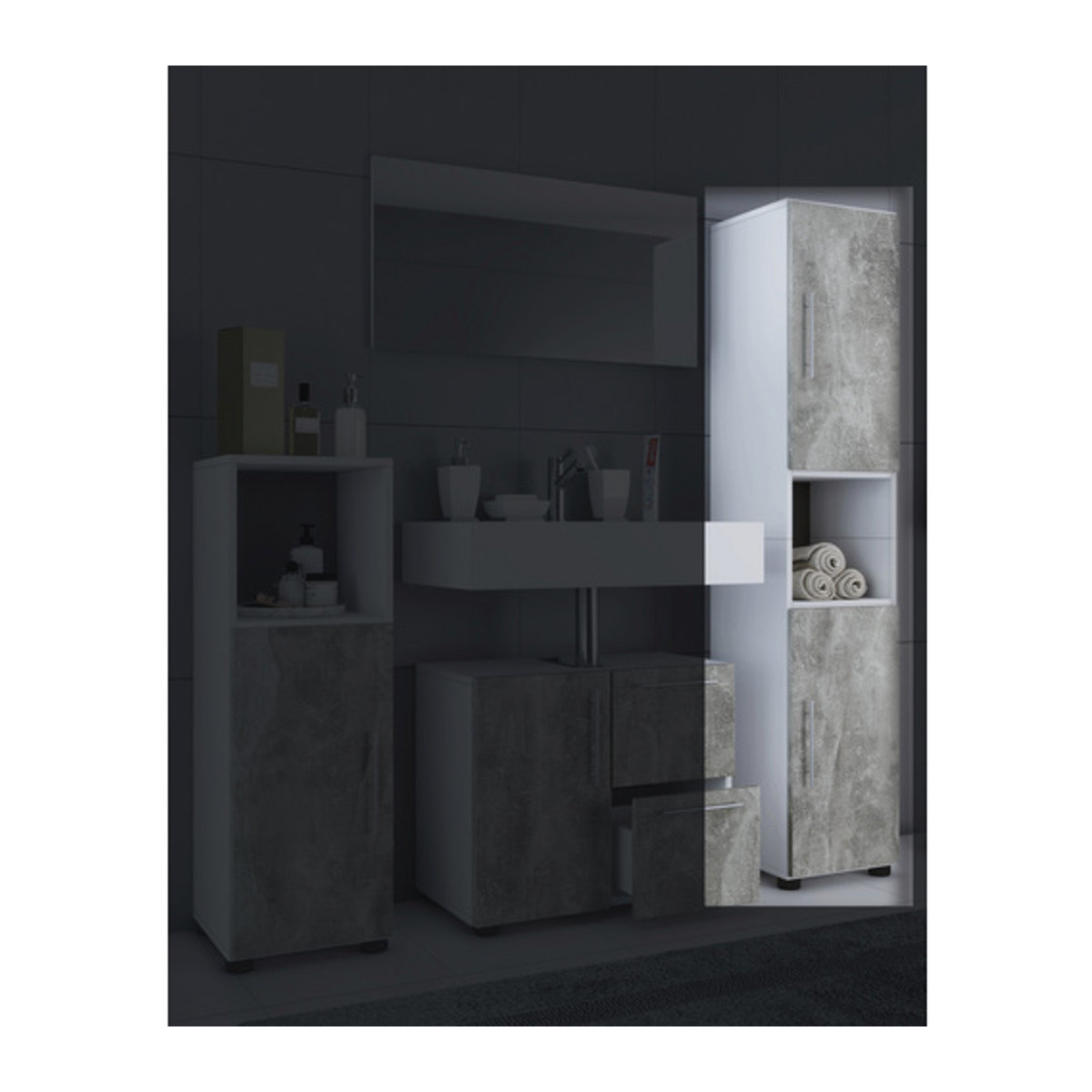 VCM Hochschrank Flandu Badezimmerschrank in Weiß und Grau mit Drehtüren, B/H/T: 31 x 160 x 32 cm - Bild 2