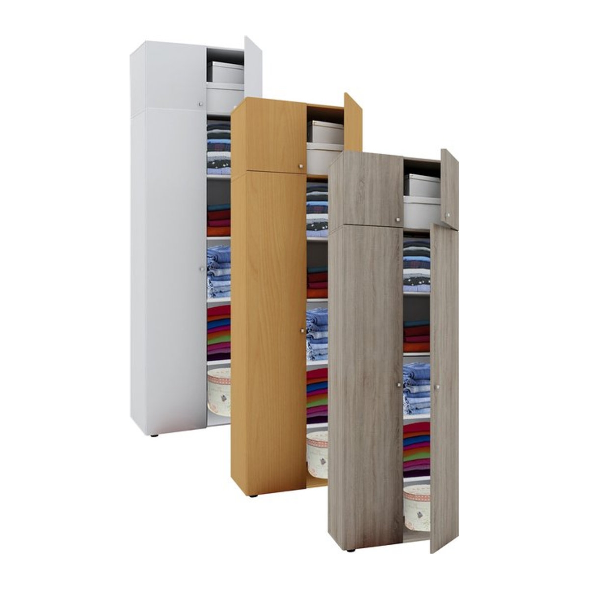 VCM Holz Kleiderschrank Vandol in Weiß mit 6 Fächern und Drehtüren, B: 70 cm, H: 218 cm, T: 40 cm - Bild 1