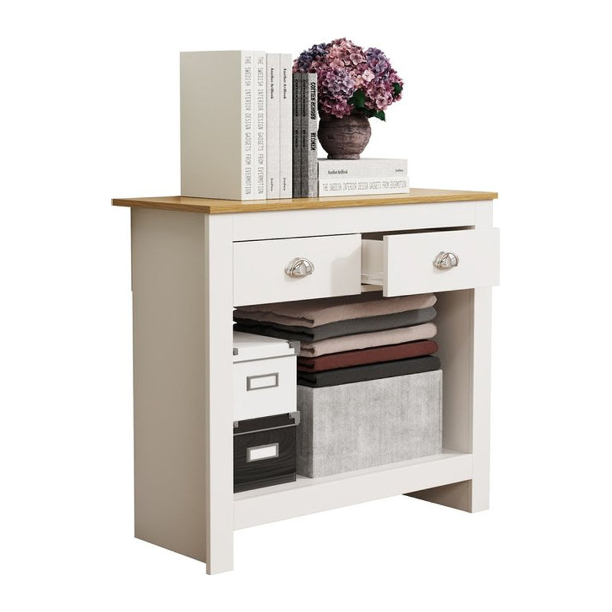 VCM Holz Kommode Balusa S in Weiß mit offenen Fächern und Schubladen im Retro-Modern-Stil H x B x T: 76 x 85 x 35 cm - Bild 1