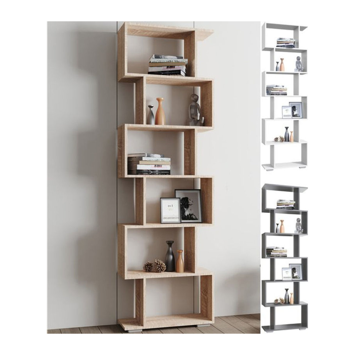 VCM Holz Raumteiler Palusa L als freistehendes Bücherregal mit 6 Fächern in Sonoma-Eiche und Eiche Natur, H x B x T: 196 x 60 x 25 cm, 24 x 25 cm - Bild 1