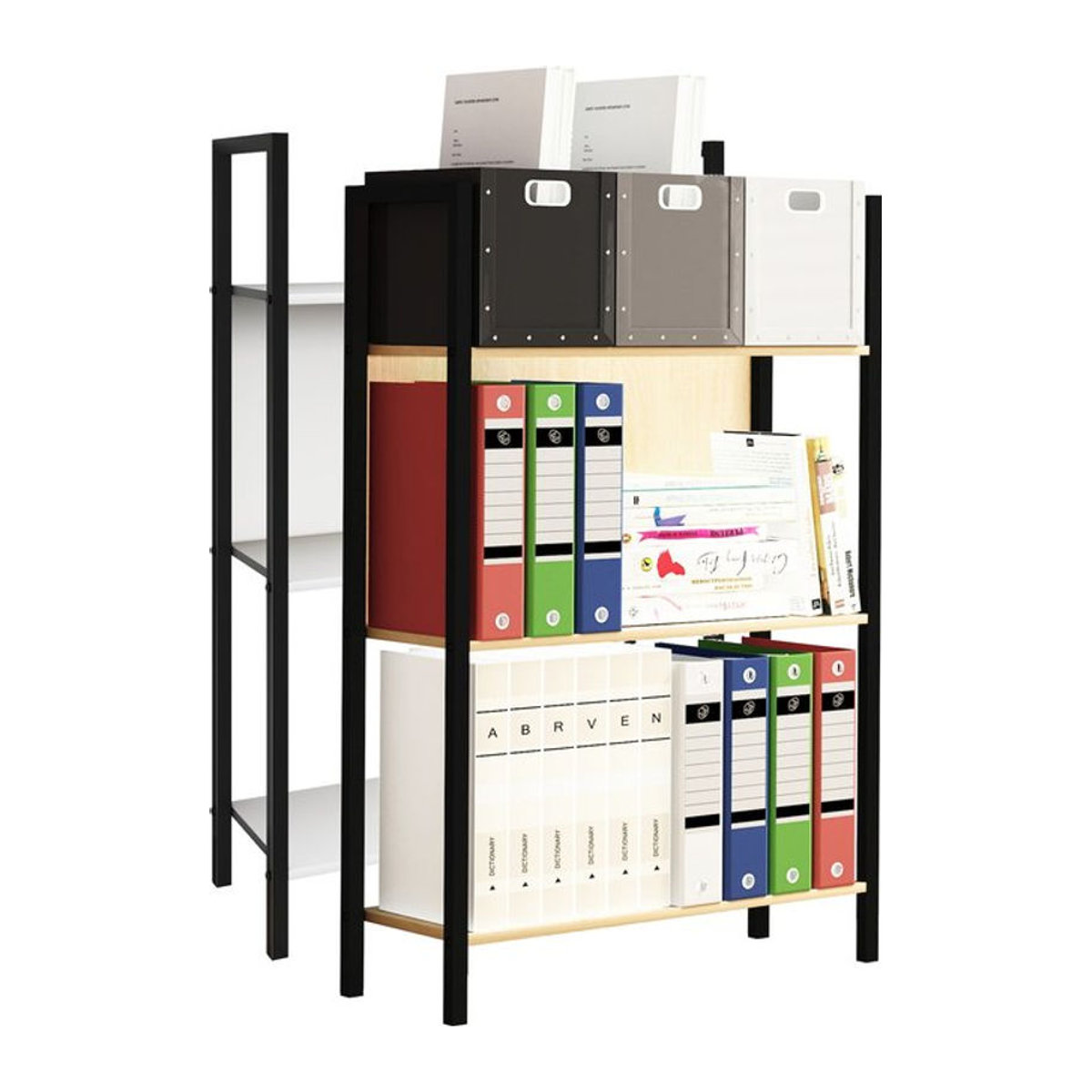 VCM Holzregal Flakos 3 im Industrial Design aus Holz und Metall, freistehend, Schwarz/Weiß, H x B x T: 100 x 56 x 24 cm - Bild 1