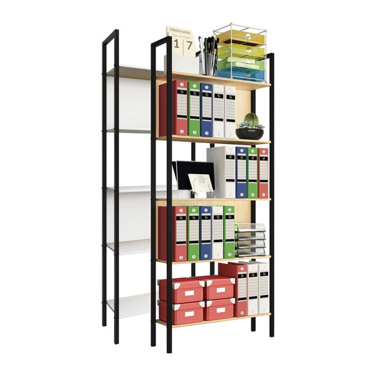 VCM Holzregal Flakos 5 im Industrial Design aus Holz und Metall, freistehend, H x B x T: 165 x 62 x 24 cm - Bild 1