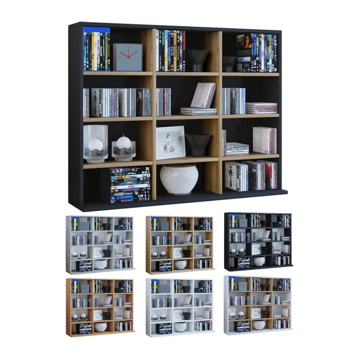 VCM Holzregal Megosa L als stehendes Bücherregal für CDs und DVDs in Natur, H x B x T: 82 x 102 x 23 cm - Bild 1