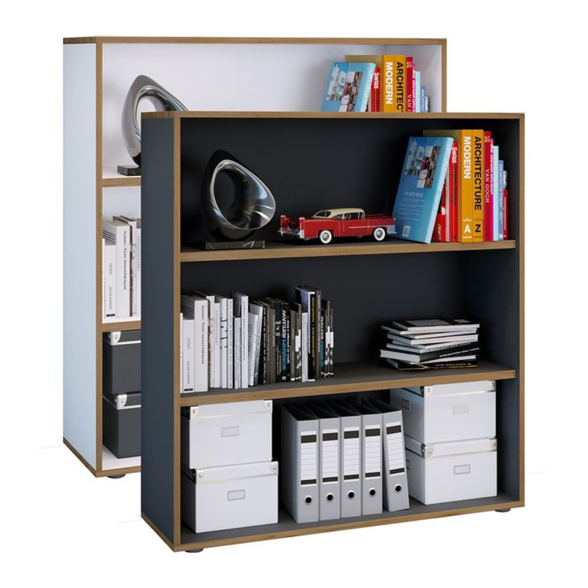 VCM Holzregal Salia 3fach als stehendes Büroregal und Aktenschrank in Schwarz, H x B x T: 110 x 100 x 33 cm - Bild 1